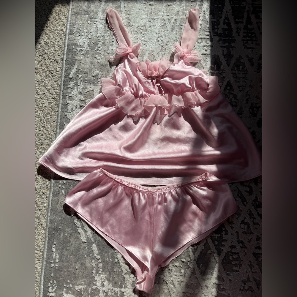 Elegant Pink Satin Sleepwear Set